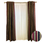 Burgundy Green and Gold Striped Printed Cotton Curtains